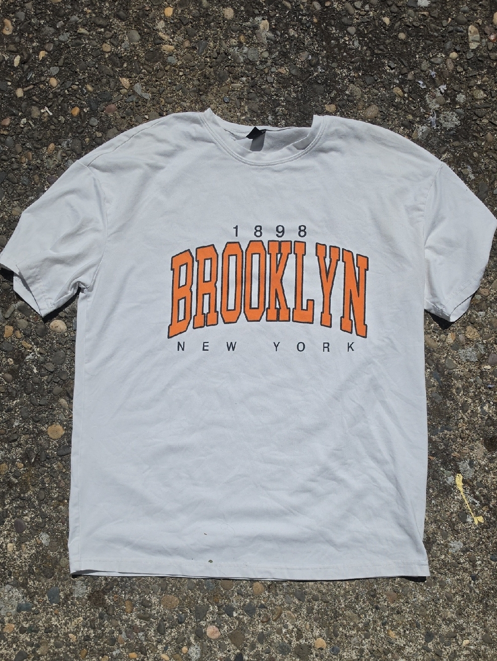 Brooklyn New York Graphic Tee - White with Orange Print